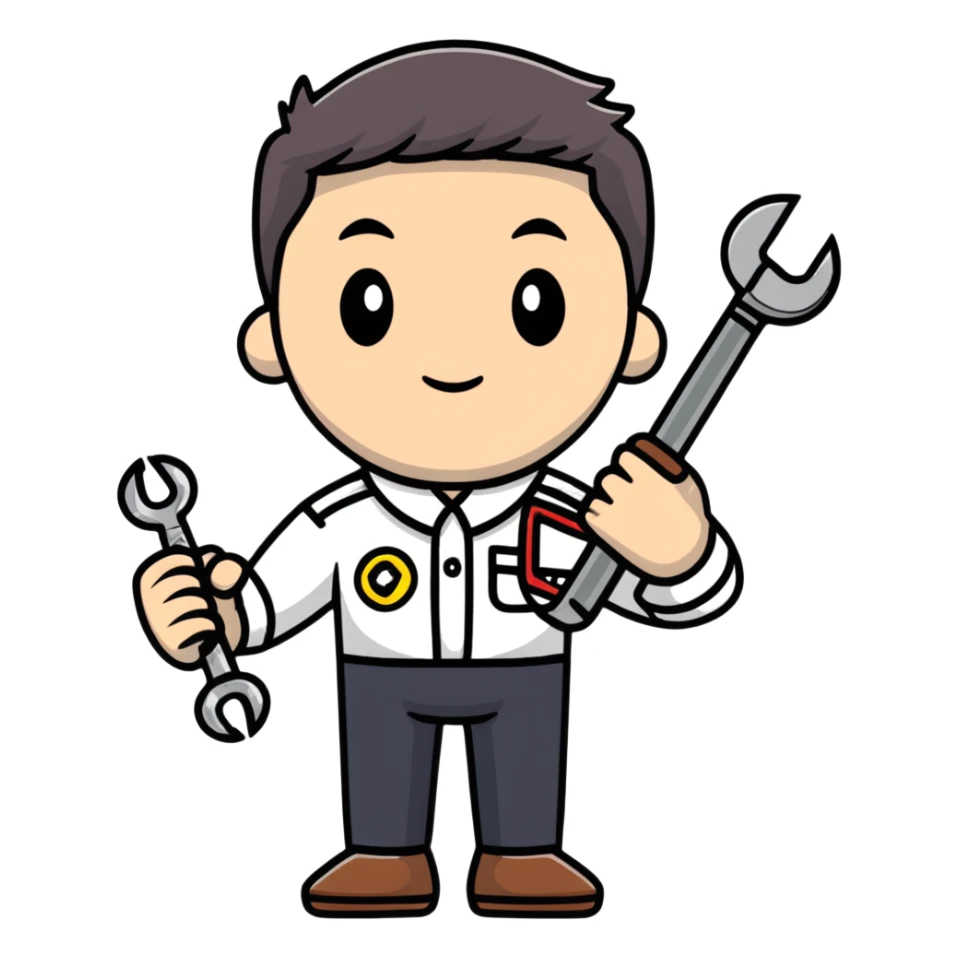 Ukrainian man in white embroidered traditional shirt holding a wrench in one hand and scissors in other hand sticker