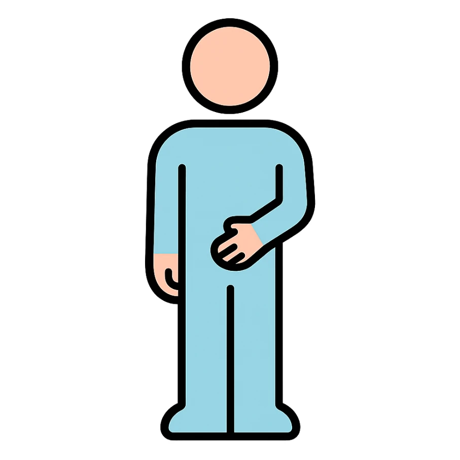simple gender-neutral human figure standing, one hand gently on lower abdomen, soft friendly style, no visible muscles, clean vector illustration, soft color palette, no background sticker