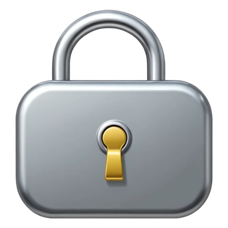 Chrome silver lock emoji, iOS emoji style, smooth metallic surface, rounded edges, reflective highlights, minimalistic sticker
