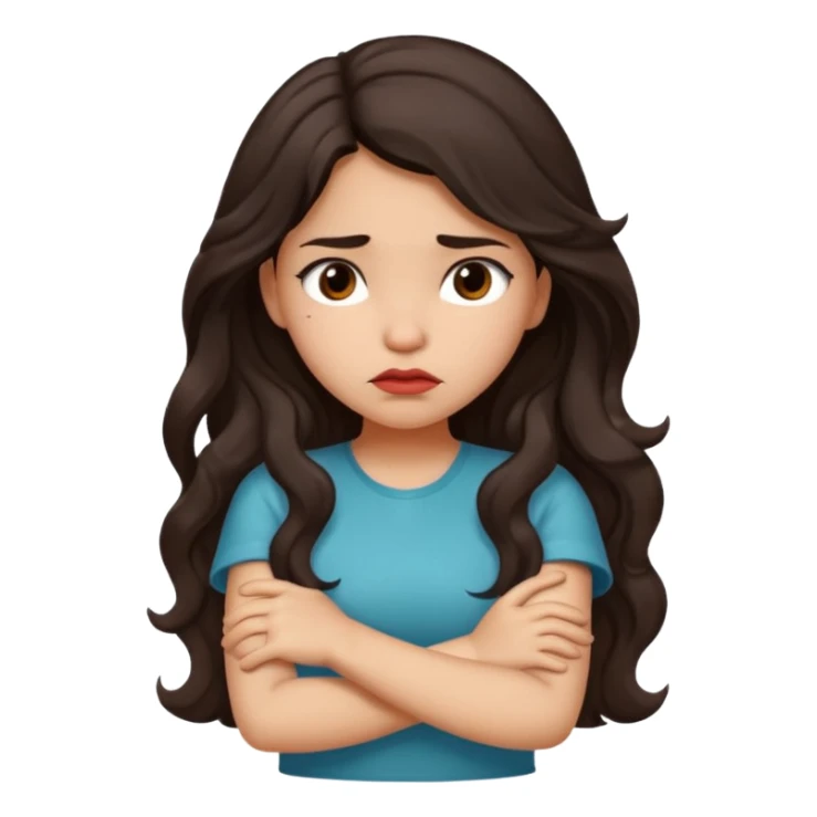 Hispanic girl with long wavy hair crossing her arms and pouting sticker