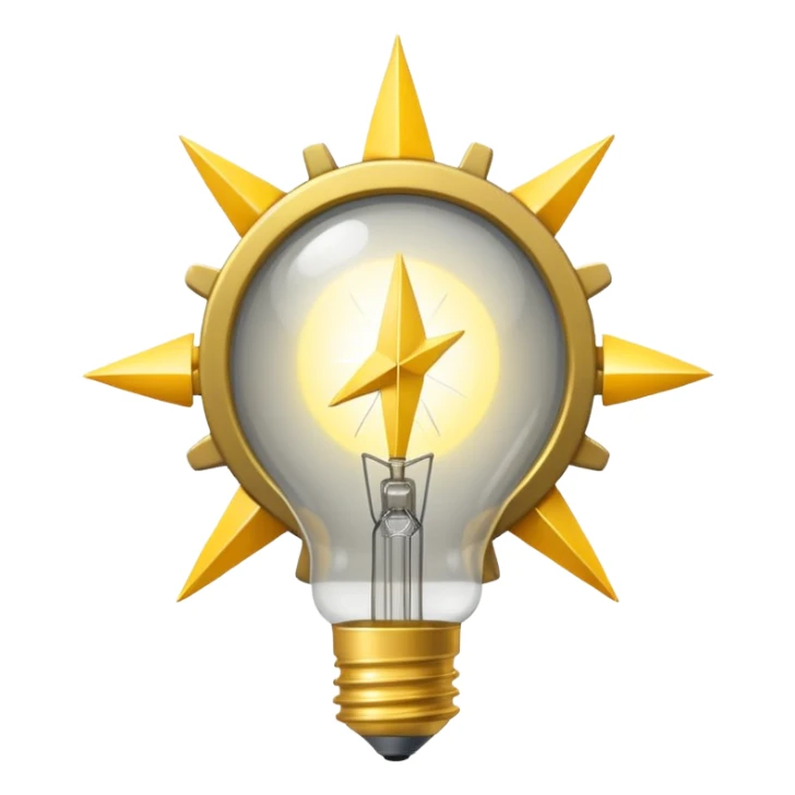 a gray gear with yellow curved raising arrow behind it on the right side, and then a small golden beaming light bulb on the left side sticker