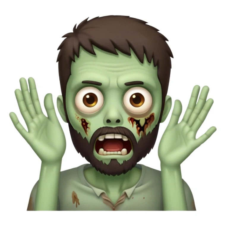 shocked zombie with hands on face, dark brown hair and short full beard sticker