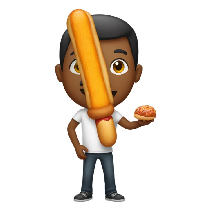 Someone eating a Corndog with two meatballs at the bottom of the corndog  sticker