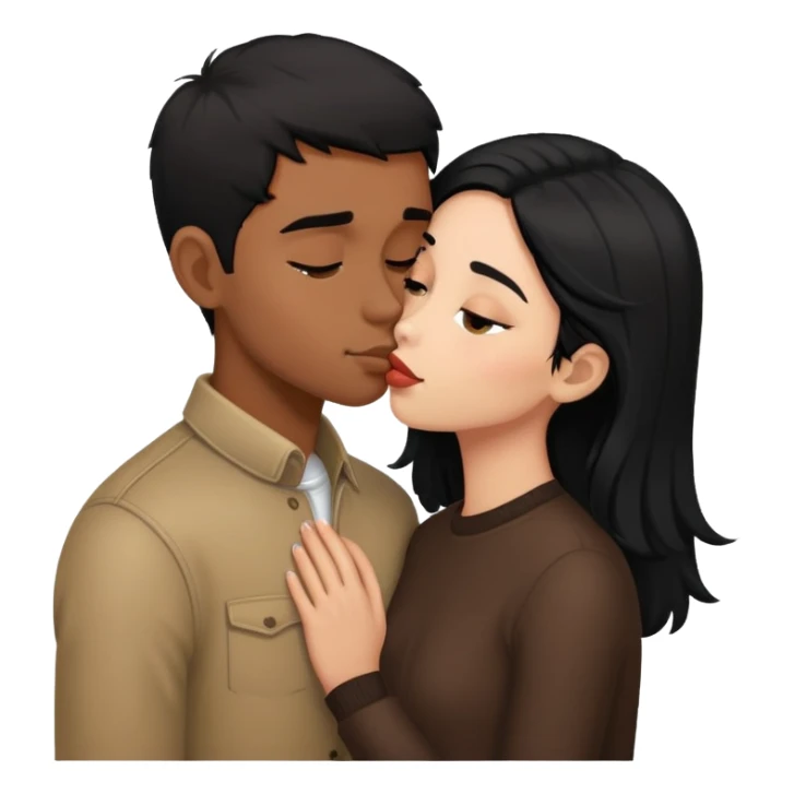Black haired brown skinned boy kissing a black haired light skinned girl sticker
