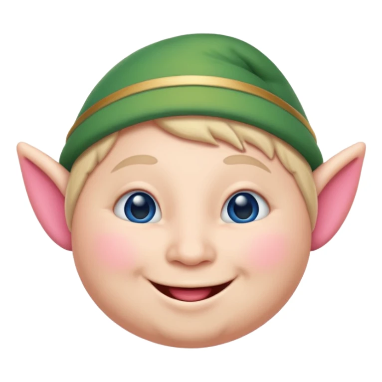 A blue emoji with fat pink cheeks and is smiling like a elf sticker