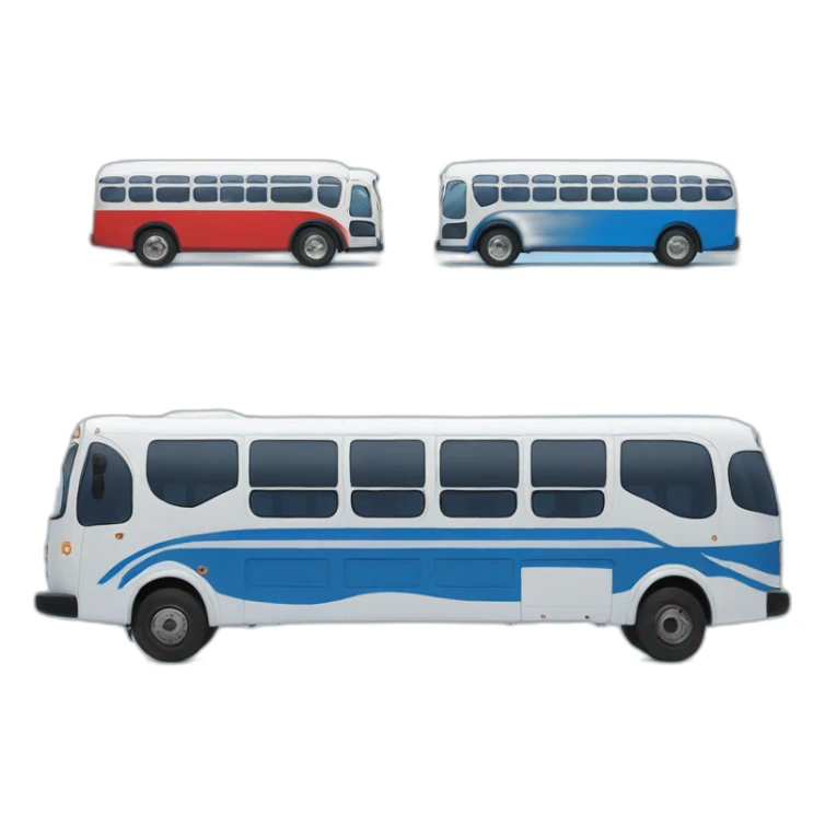 bus in front of a blue and white bus with the brand gathered sticker