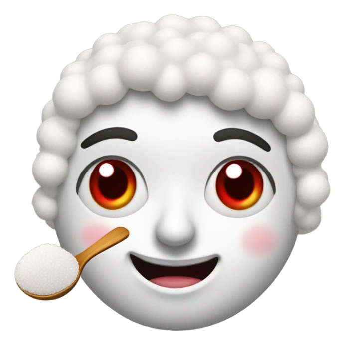 A face with red eyes a spoon of sugar and sugar around the nose  sticker