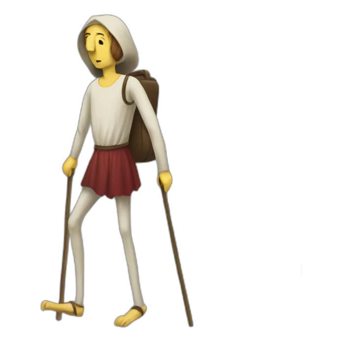 a person walking with stilts on both legs, not using arms, medieval sticker