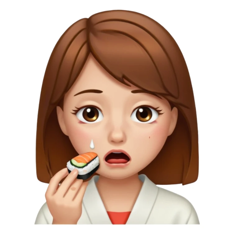 Brown hair girl eating sushi crying funny sticker
