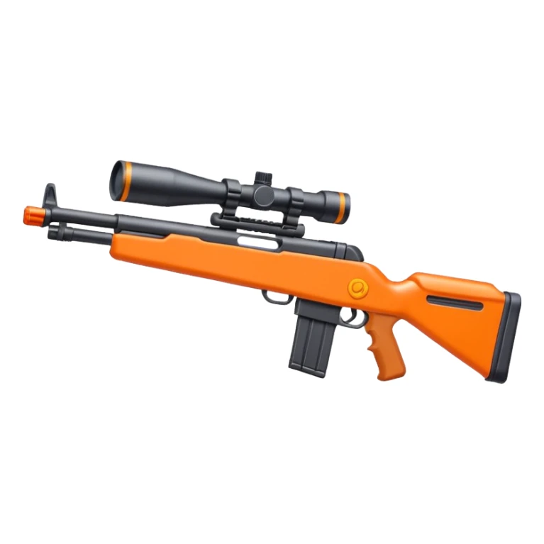 cartoonish toy sniper rifle with orange tip sticker