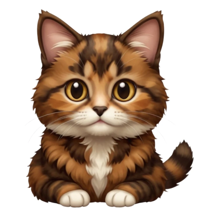A high-resolution photo-realistic digital illustration of a brown multicoloured  tortoiseshell cat kitten, chest upward sticker