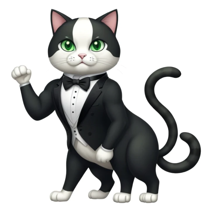 Buff Jacked up Huge jumbo Super Duper Muscular Cat with a 10 pack full body black and white tuxedo colored body and green eyes  sticker