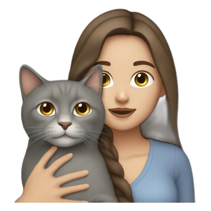 woman with  long brown hair with  her Grey cat sticker