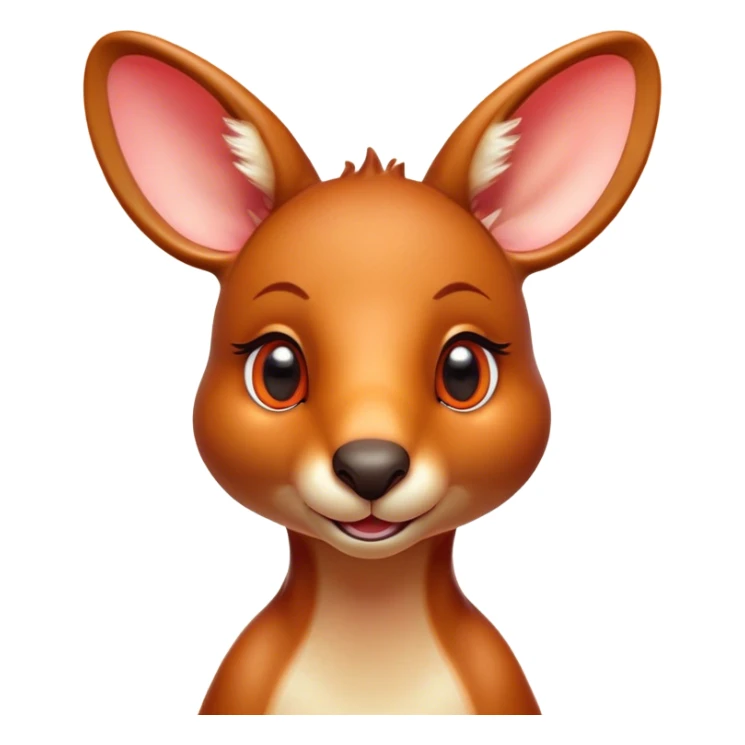 Cinematic Cute Kangaroo Portrait Emoji, Head tilted playfully and inquisitively, featuring a glossy red-orange fur with soft, rounded ears and round, sparkling amber eyes full of curious mischief, Simplified yet irresistibly adorable features, highly detailed, glowing with a warm, friendly glow, high shine, affectionate and bouncy, stylized with a touch of outback whimsy, bright and endearing, soft glowing outline, capturing the essence of a mischievous yet loving kangaroo, so playful it feels like it could hop out of the screen and into your arms! sticker