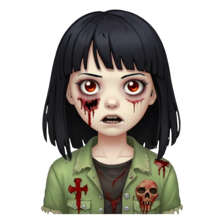 zombie girl with black hair and bangs sticker