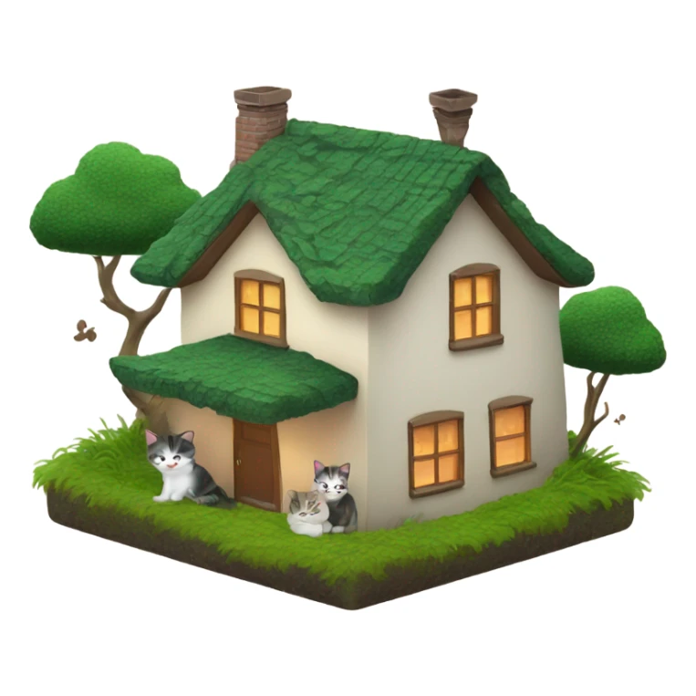 Cozy home with green moss on the roof with little cats  sticker
