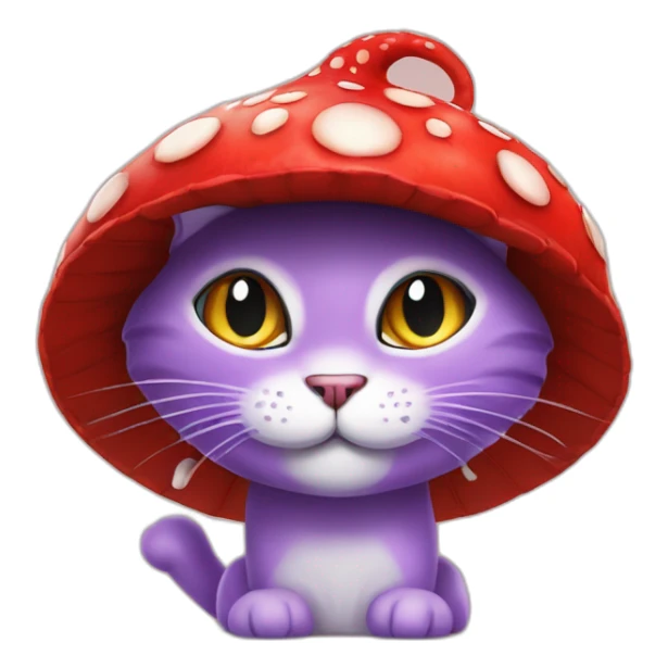 Purple cat in a fly agaric hat smiles evilly sticker