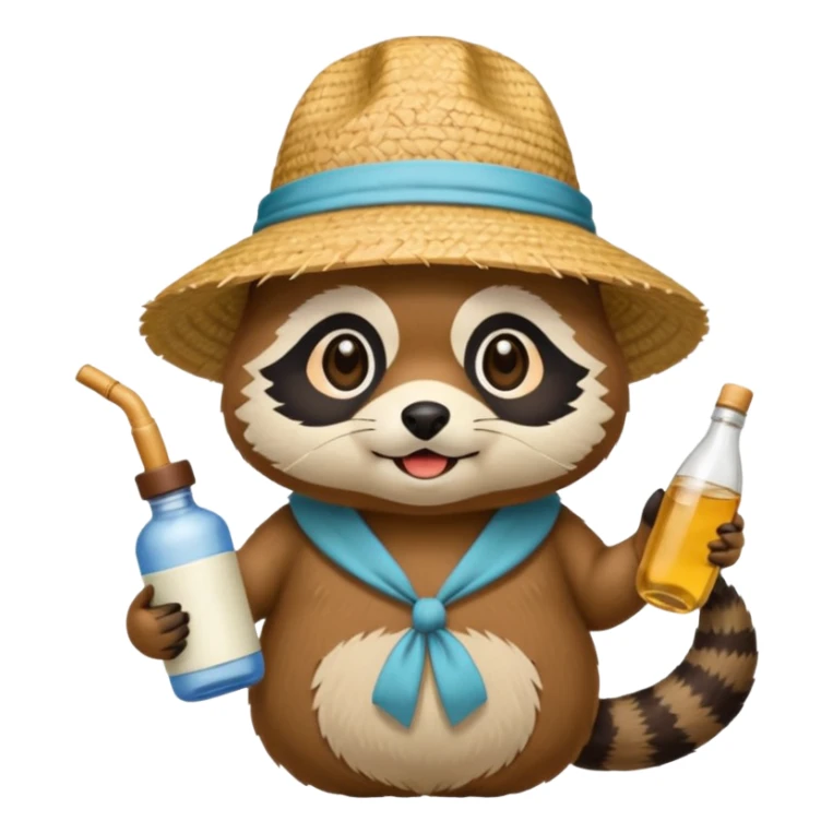japanese tanuki with straw hat and sake bottle sticker