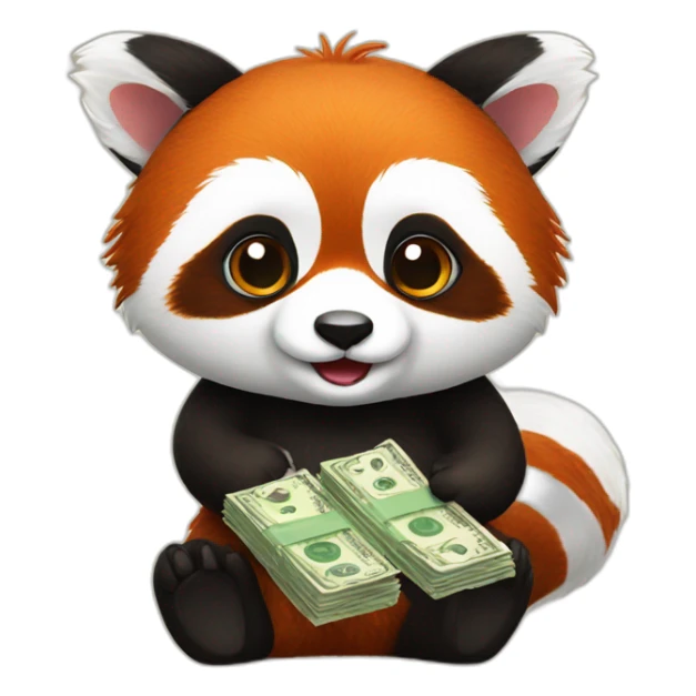 red panda holds the money sticker
