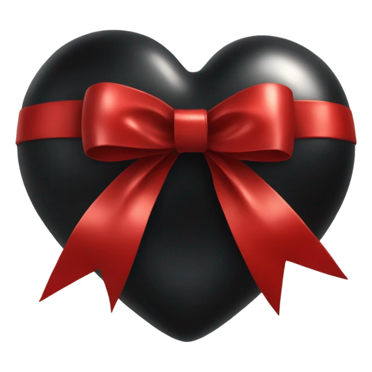 Shiny Black heart wrapped in red bow, realistic sticker