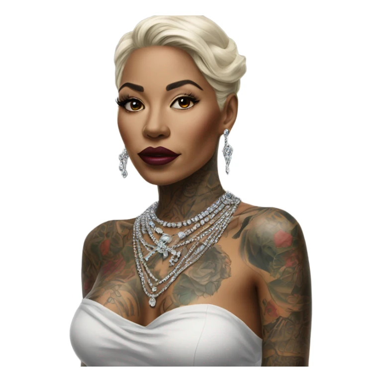 Hyper Realistic tattooed lady wearing expensive jewelry sticker