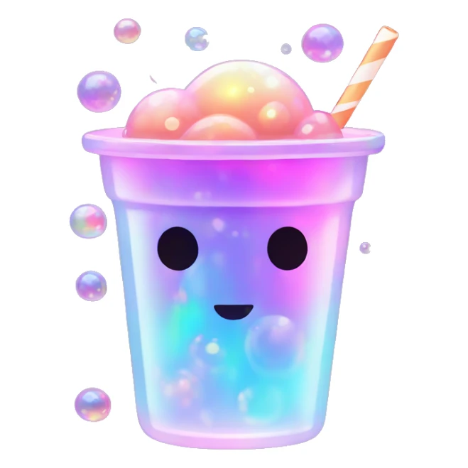 holographic boba cup with iridescent bubbles. sticker