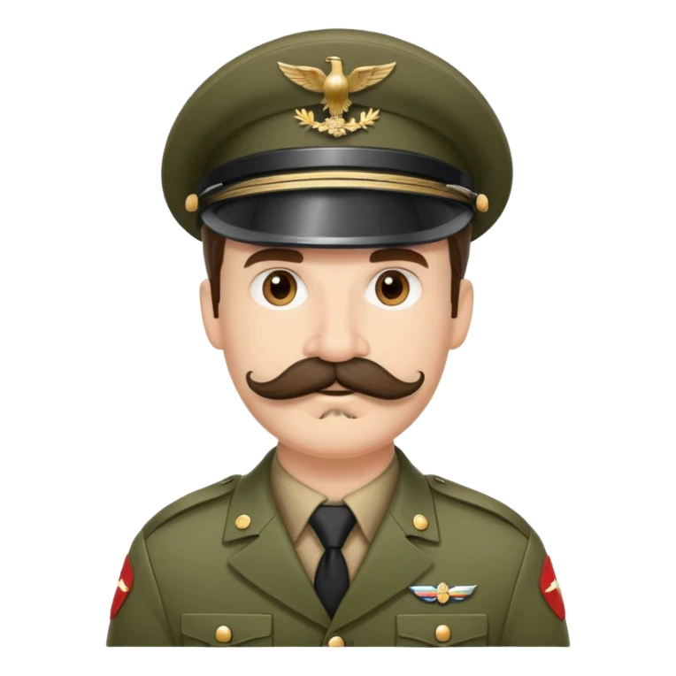 Soldier with a thick handlebar mustache wearing a military helmet sticker