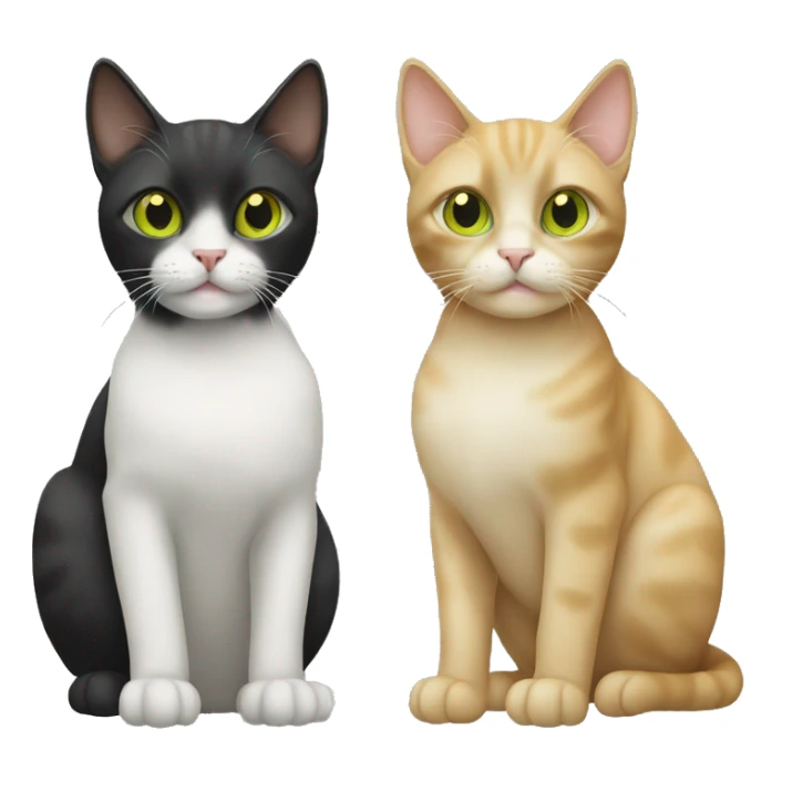 two cats. the first is beige with yellow eyes, the second is black with light green eyes sticker