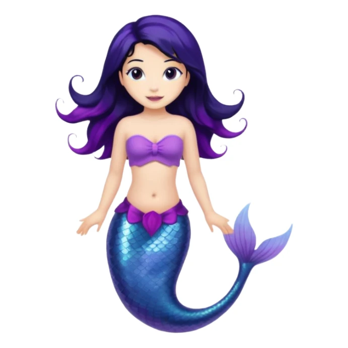 Mermaid with black hair and purple tail  sticker