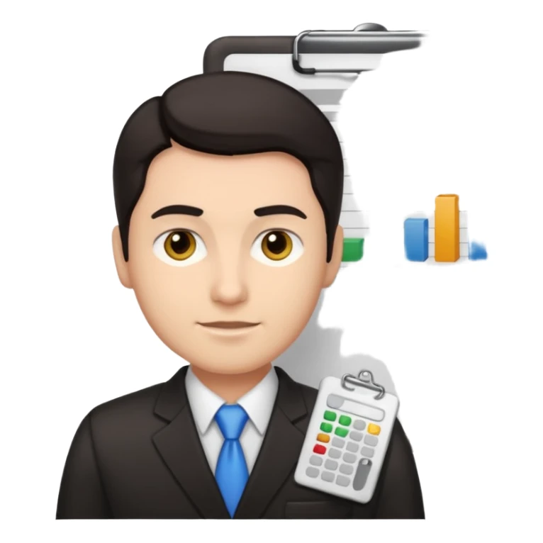 male dark hair auditor with spreadsheet emoji sticker