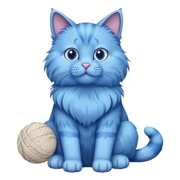 blue cat full body sitting with a wool ball sticker