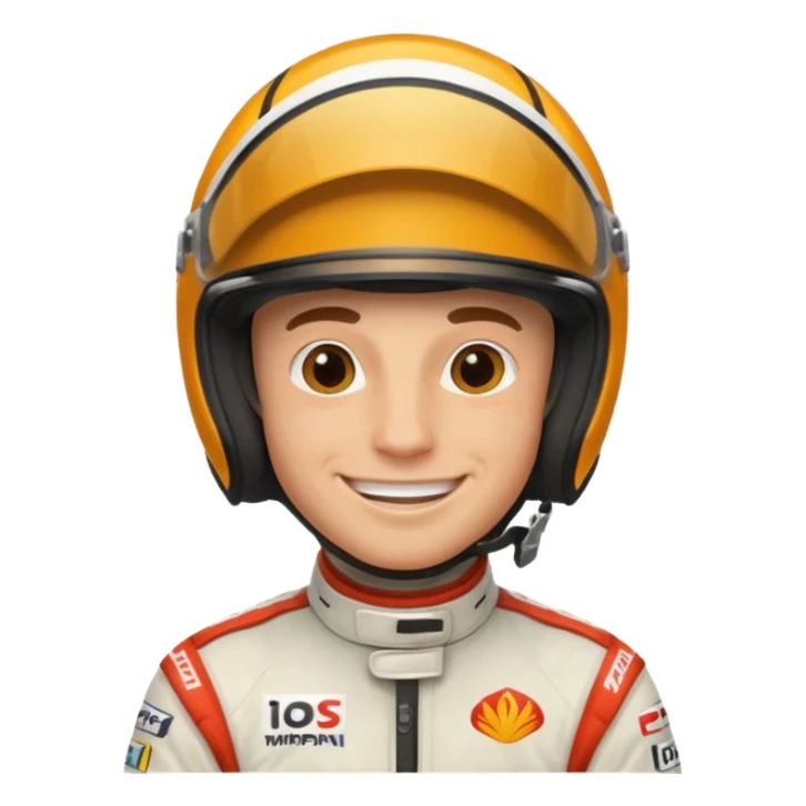 Male F1 racer, helmet on, racing suit sticker