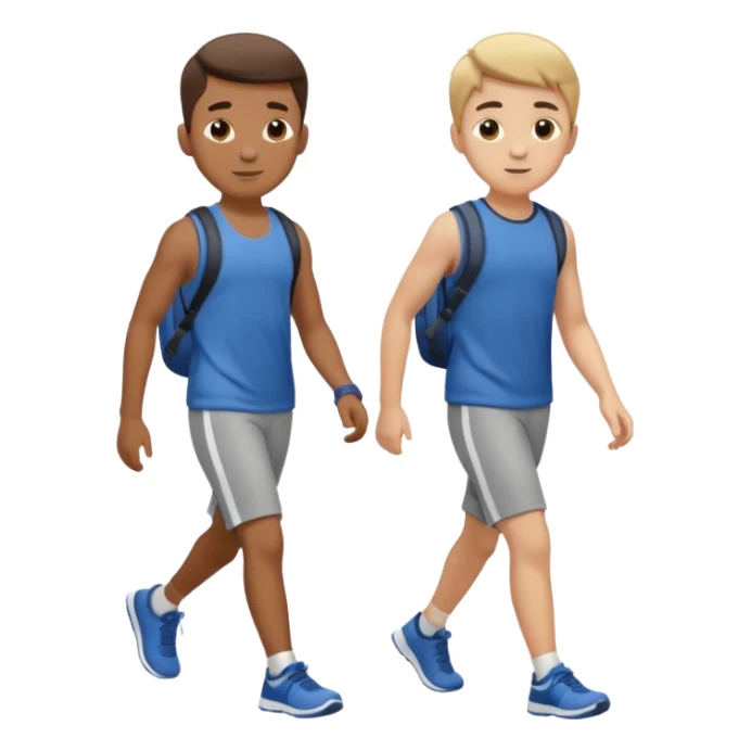 two boys walking, wearing gym clothes, full body sticker