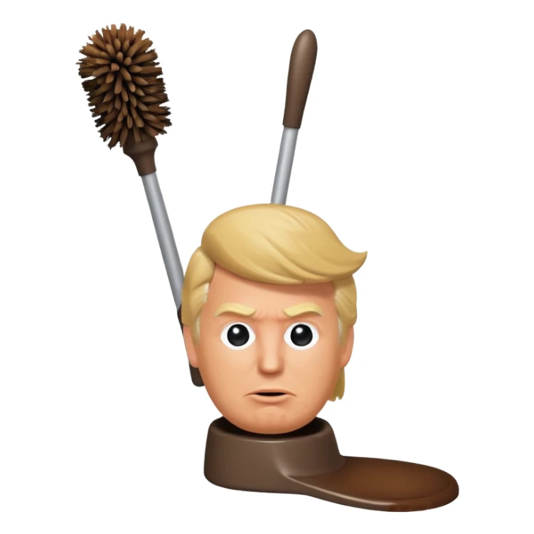 a donald trump shaped toilet brush with shit stains sticker