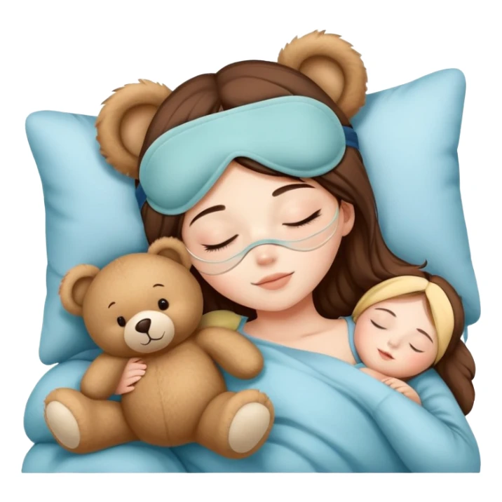 A girl Wearing a cute sleep mask is sleeping with a teddy sticker