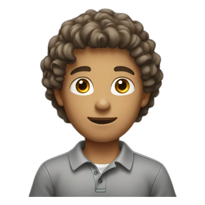 young man with brown curls wearing a gray polo shirt sticker