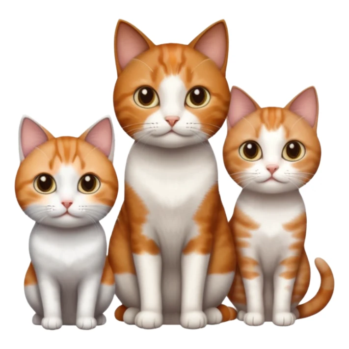 3 different coloured tiny short haired cats, including a dark brown tabby and white cat, and a dark grey and white and a ginger and white sticker