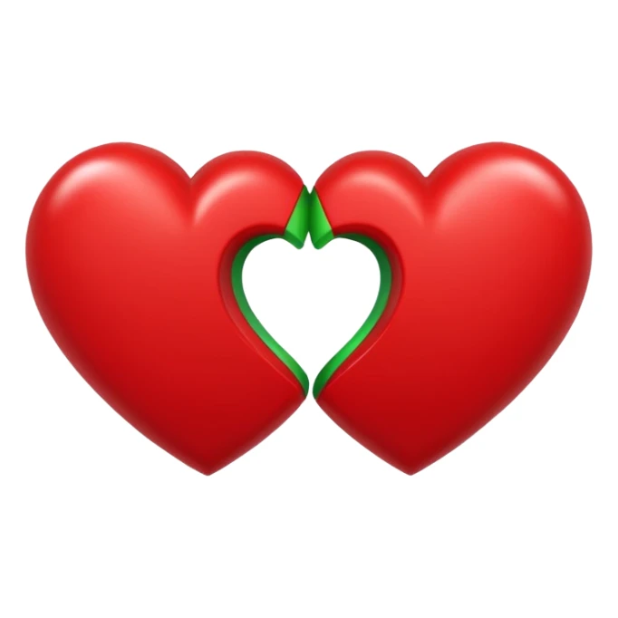 two hearts circling each other. one is red, the other is green sticker