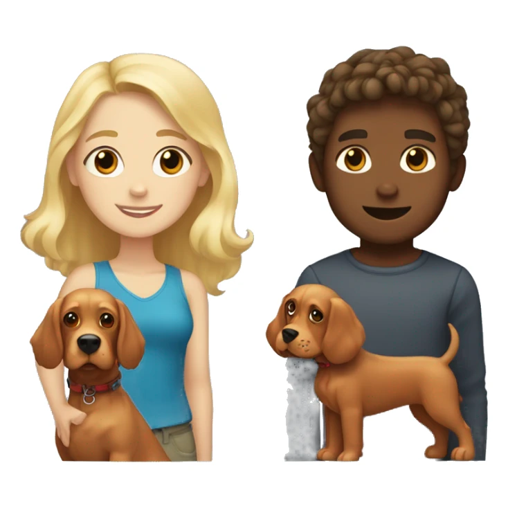 blonde-haired girl and brown-haired boy with a red cocker spaniel sticker