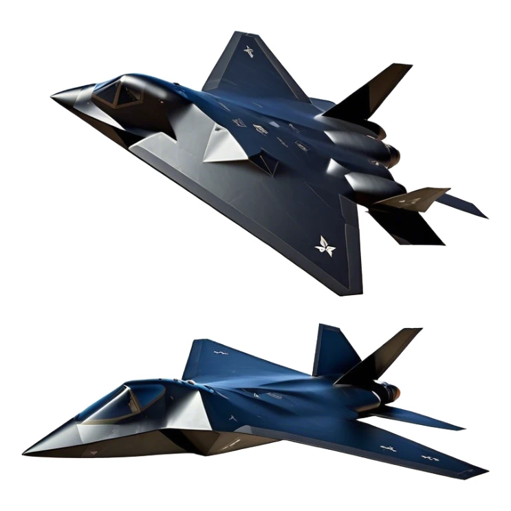 F-117 Nighthawk - Lockheed Martin (Stealth Grey) A futuristic stealth attack aircraft with a distinct faceted, angular design in a stealthy matte grey. Its sharp, jagged edges and unconventional, almost alien-like shape make it look like a shadow cutting through the night sky. The surface should appear non-reflective with subtle panel lines. sticker