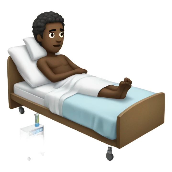 “Black man, sick in hospital bed, thermometer, full body in bed.” sticker