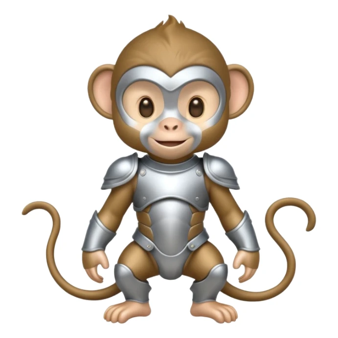 baby monkey in silver armor, full body, smile sticker