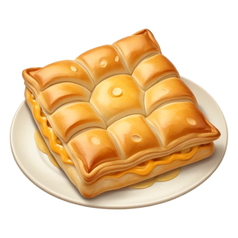 cinematic-realistic-flat burek-sa-sirom-dish-emoji,-showcasing-a-flaky-pastry-filled-with-cheese-rendered-with-crisp-textures-and-appetizing,-warm-lighting.  sticker