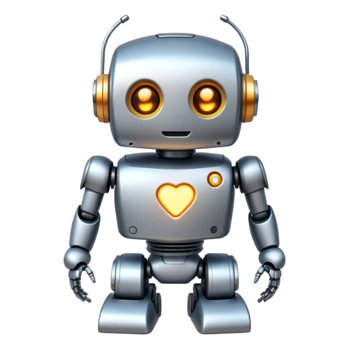 Cute robot character with an AI chip embedded in its chest sticker