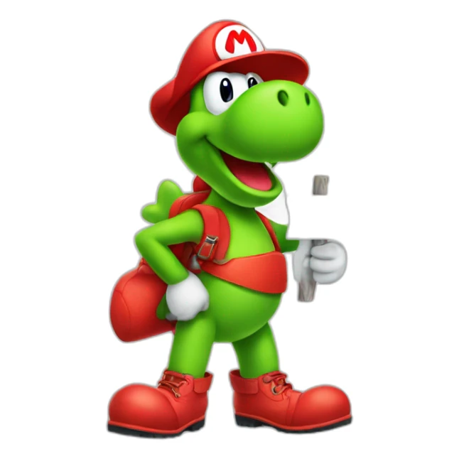 yoshi wearing red boots holding a sign  sticker