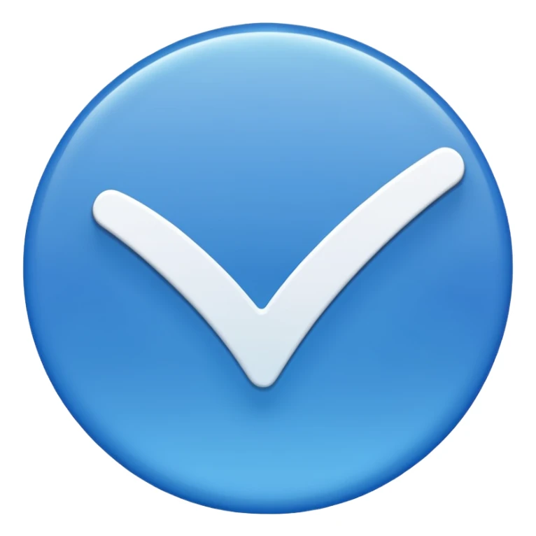 Blue circle with irregularities on it on it is boundaries and it should have a white tick no face sticker