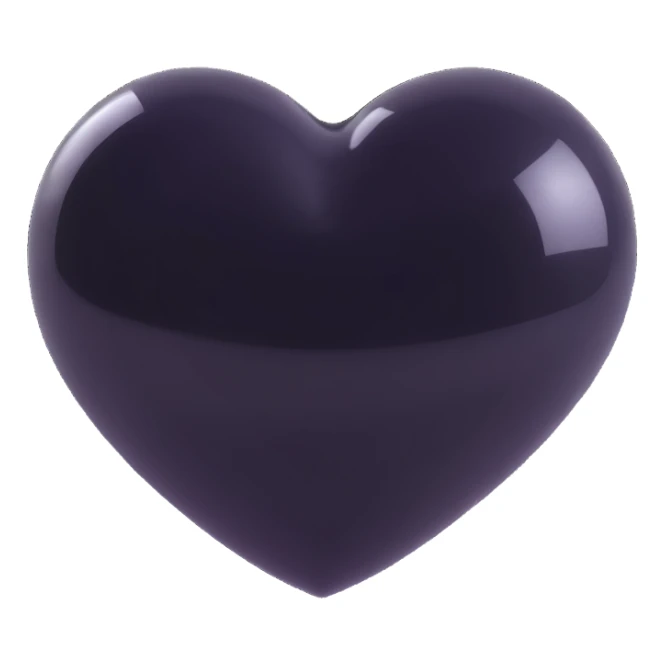 black PVC love heart, very shiny, reflective, 3D look, smooth surface sticker