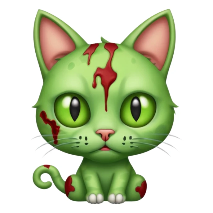 a super cute zombie green cat, look sad but not danger sticker