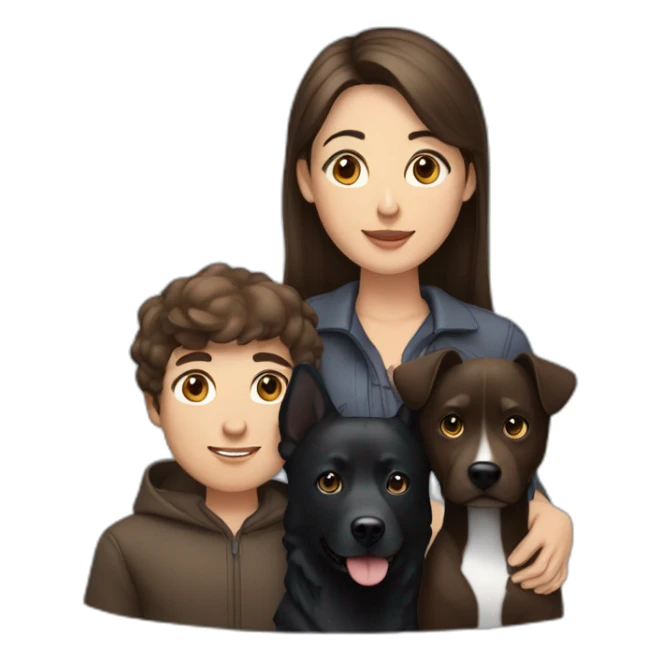 brunette young woman, brunette man and black medium dog. together sticker