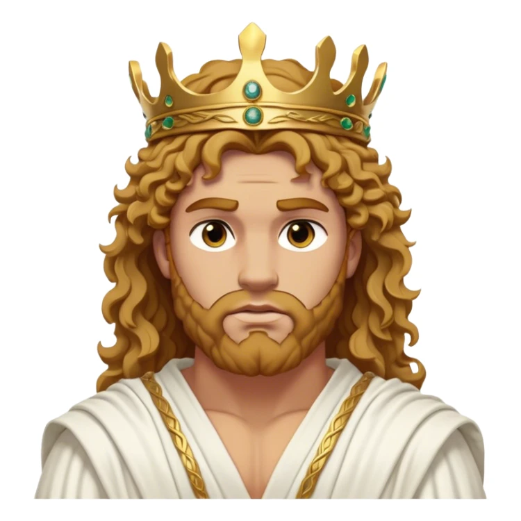 Cinematic Realistic Hercules Portrait, depicted as a classical Greek hero merging the fierce masculinity of the lion-wrestling Hercules with the refined face of Michelangelo's David. His light tan, chiseled skin glows with timeless strength, and his thick, curly, golden brown hair cascades in natural, sculpted curls reminiscent of a warrior’s mane. Draped in a flowing white robe with delicate golden accents and crowned with a traditional Greek laurel wreath, his intense, determined eyes exude noble might, all rendered under dynamic natural lighting with a mythic, radiant glow. sticker